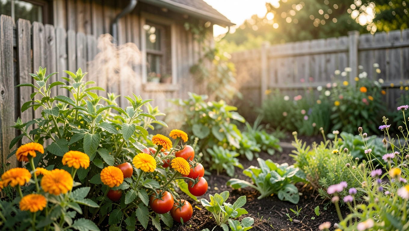wiejski ogród przydomowy
